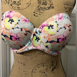 PINK Victoria Secret Floral Strapless Push Up Bra 36C